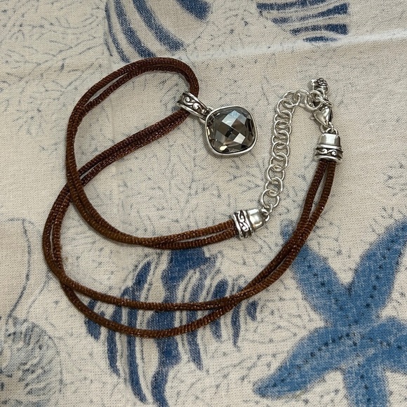 Brighton Venus Rising Necklace Taupe Champagne Swarovski Crystal Brown Cord 17" - Picture 7 of 12